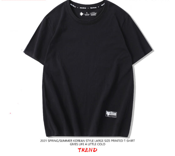 Drop-Shoulder Pure Cotton Short-Sleeve Unisex Solid-Color Blank Shirt