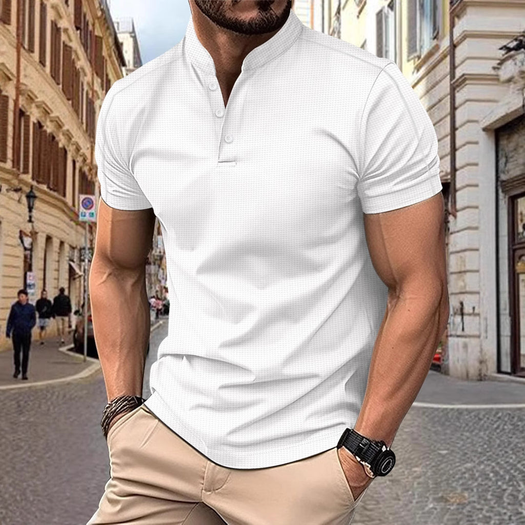 Mens Stylish Short-sleeve Stand-up Collar Top