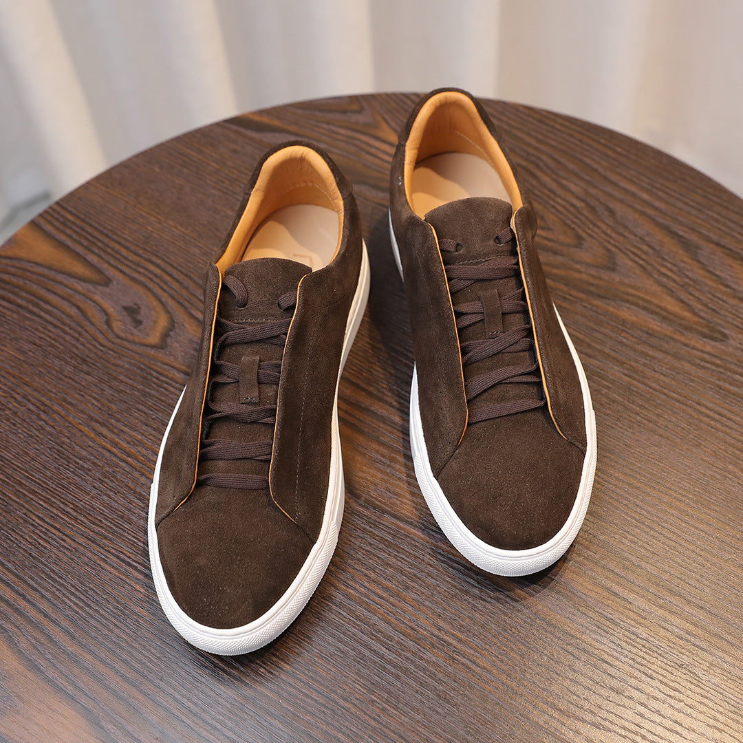 Men's Suede Genuine Leather Versatile Trendy Shoes Black Sports