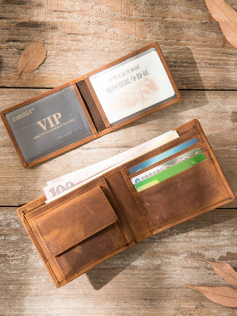 Handmade Wallet Made From Premium Full-grain Cowhide A Simple Vintage-style Billfold