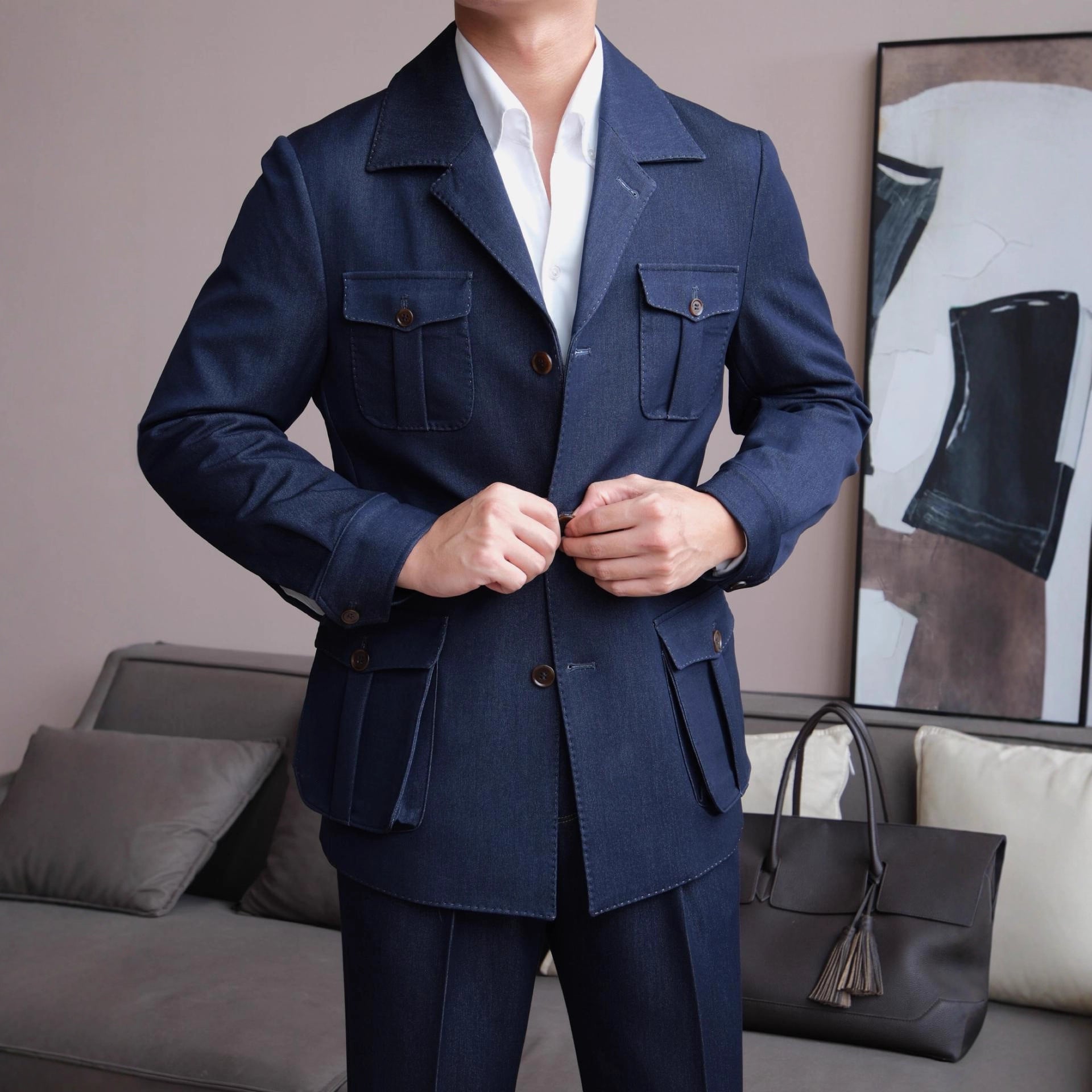 Crew-neck Hunting-style Casual Business Jacket