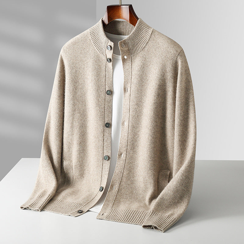 Pure Wool Men's Stand Collar Simple Sweater