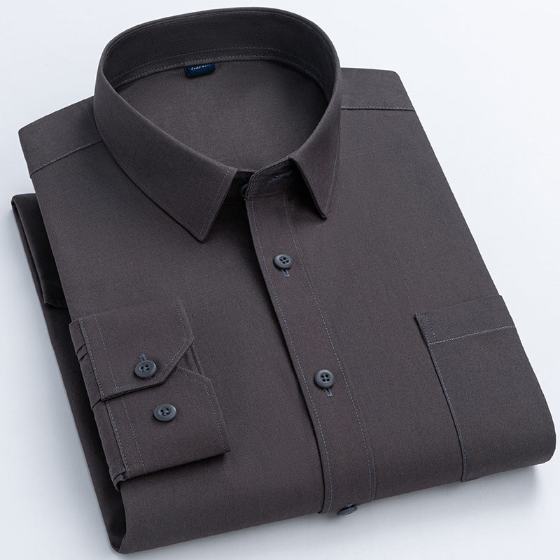 Spring Mens Khaki Cotton Long-sleeve Shirt