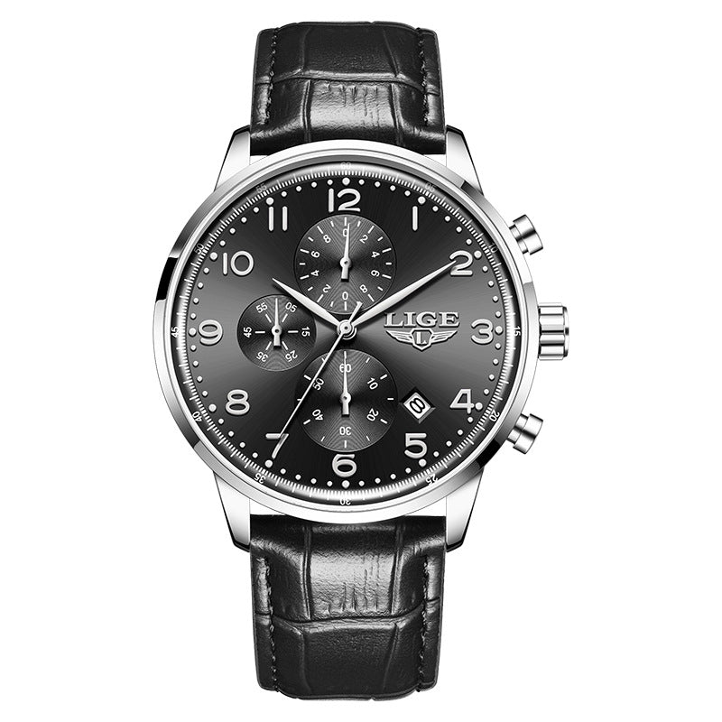 Multifunctional Calendar Leather Belt Waterproof Mens Business Mechanical Watch