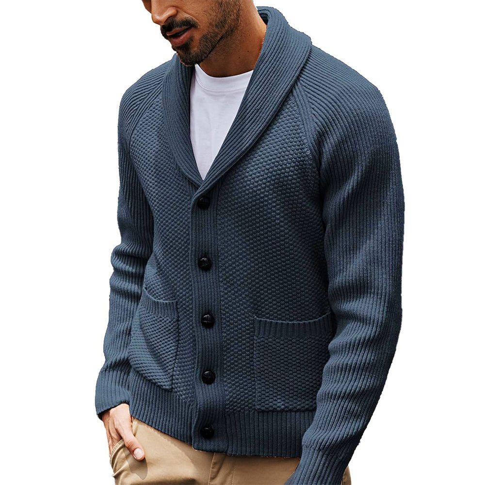 Casual Long-sleeve Sweater With A Turn-down Collar And Pockets