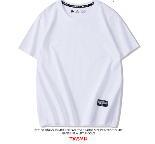 Drop-Shoulder Pure Cotton Short-Sleeve Unisex Solid-Color Blank Shirt