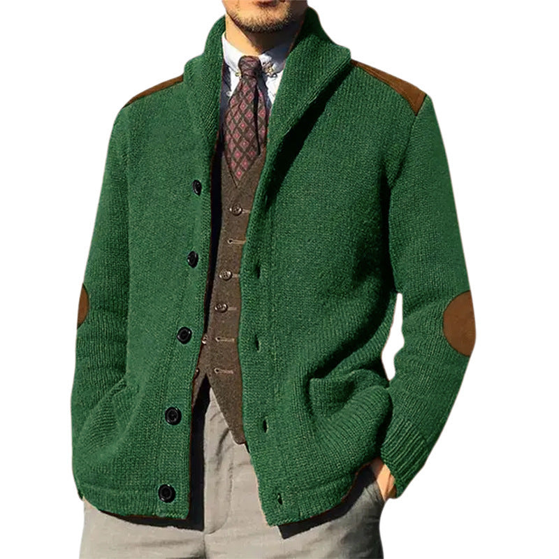 Patchwork Lapel Long Sleeve Knitted Cardigan