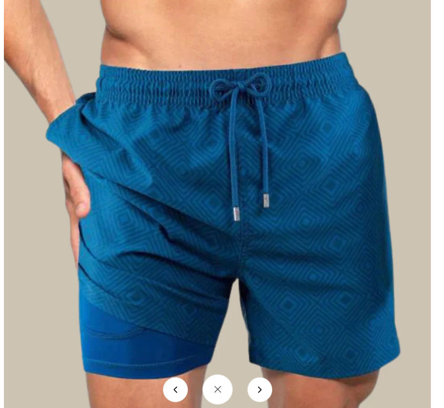European And American 3D Digital-printed Mens Double-layer Beach Shorts