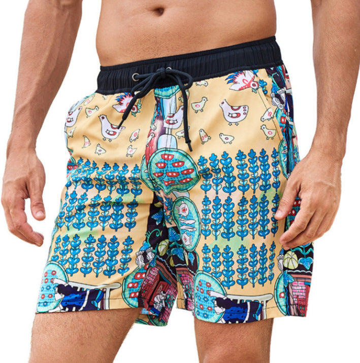 European And American 3D Digital-printed Mens Double-layer Beach Shorts