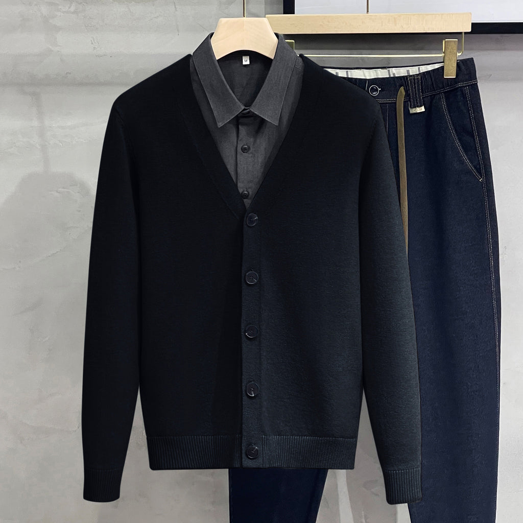 Knitted Cardigan Men's Sweater Coat Outer Wear Casual V-neck