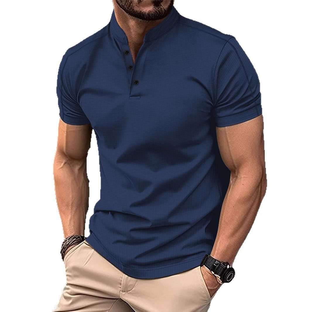 Mens Stylish Short-sleeve Stand-up Collar Top