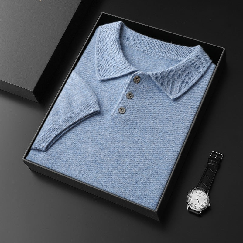 Men's Elbow-sleeved Top Polo Collar Cashmere T-shirt