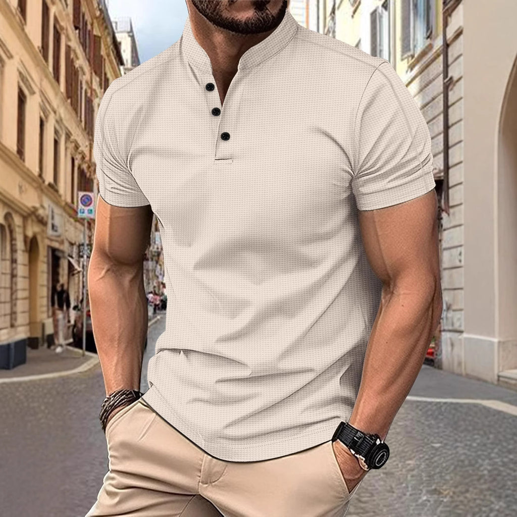 Mens Stylish Short-sleeve Stand-up Collar Top