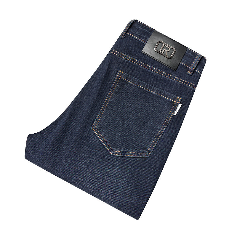 Mens New All-Match Thicker High-End Slim-Fit Straight Jeans