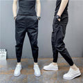 Slim-fitting Ankle Length Trousers Solid Color Elastic Ankle-tied Harem Pants