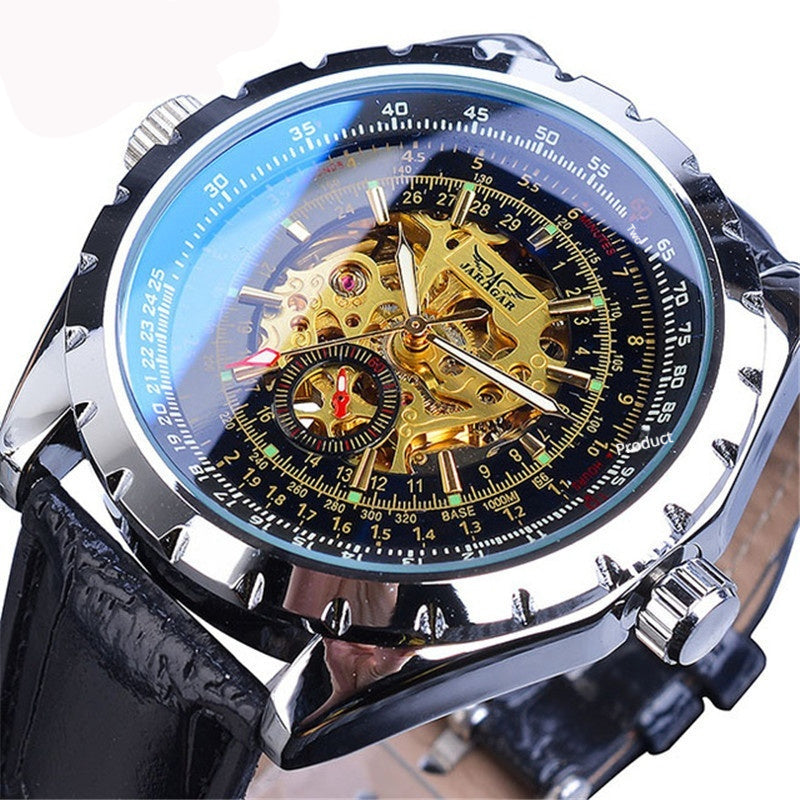 Business-Casual Blue Glass Hollowed-Out Large-Dial Automatic Mechanical Watch