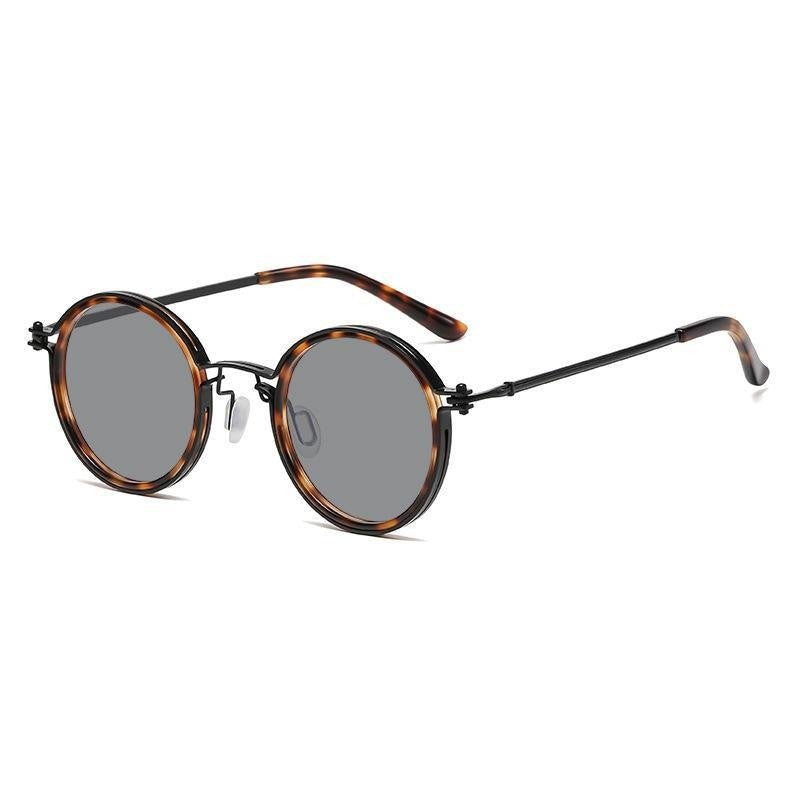 Mens Round-Frame Punk-Style Metal Sunglasses