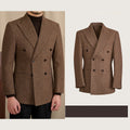 Tailored Wool-blend Herringbone Double-breasted Suit