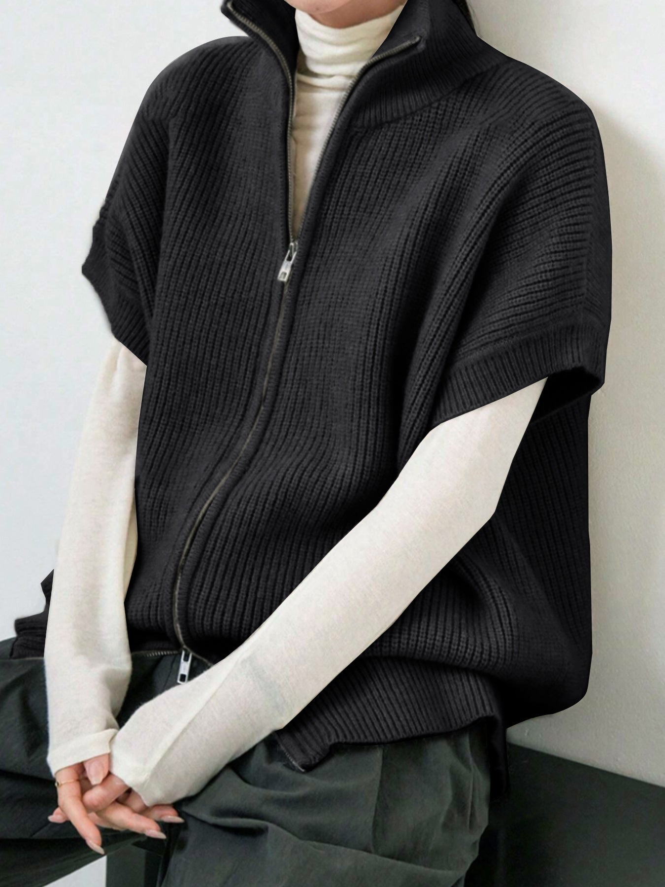 Knitted Cardigan Jacket With Short Sleeves And Ribbed Detailing Springsummer Style