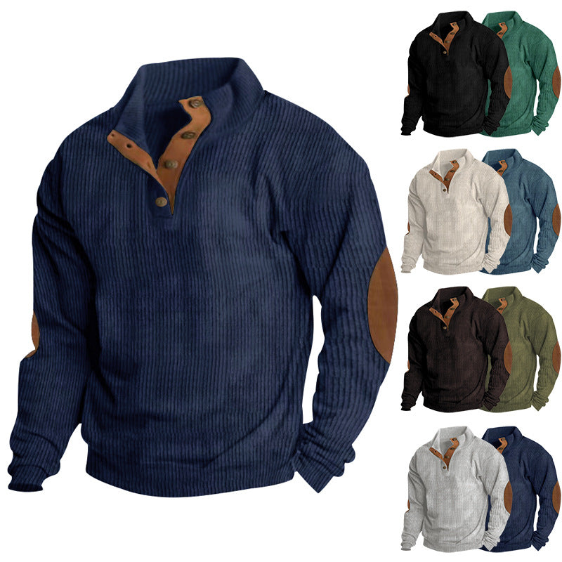 Men's Casual Stand-up Collar Long Sleeve Ribbed Corduroy Sweatshirt