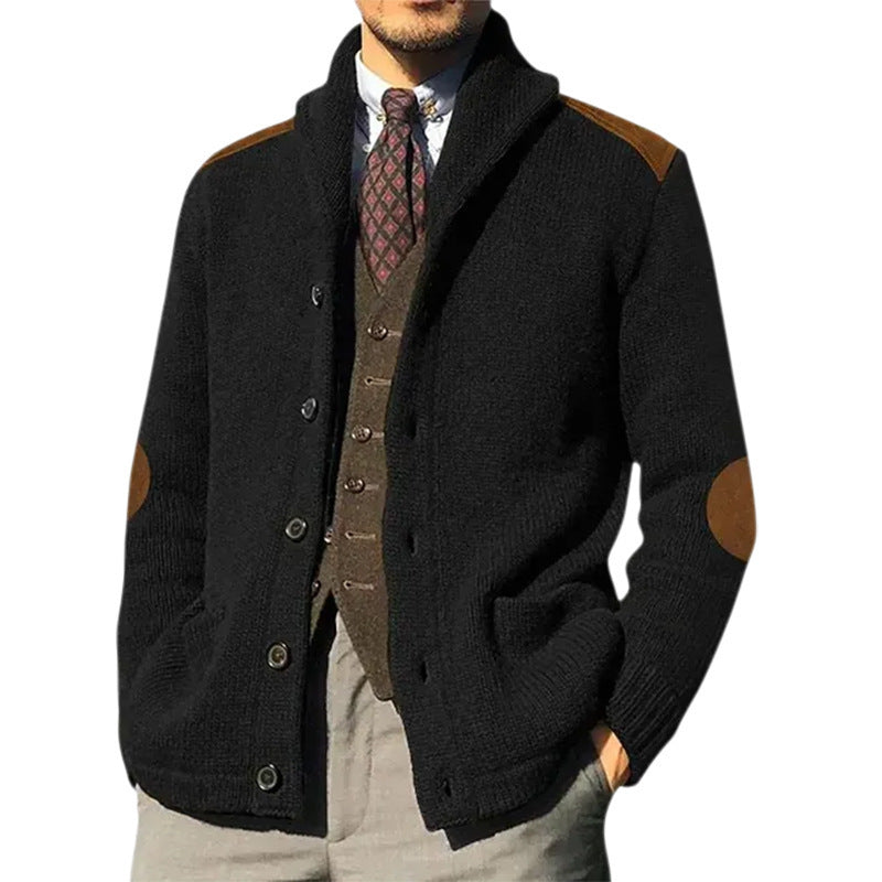 Patchwork Lapel Long Sleeve Knitted Cardigan