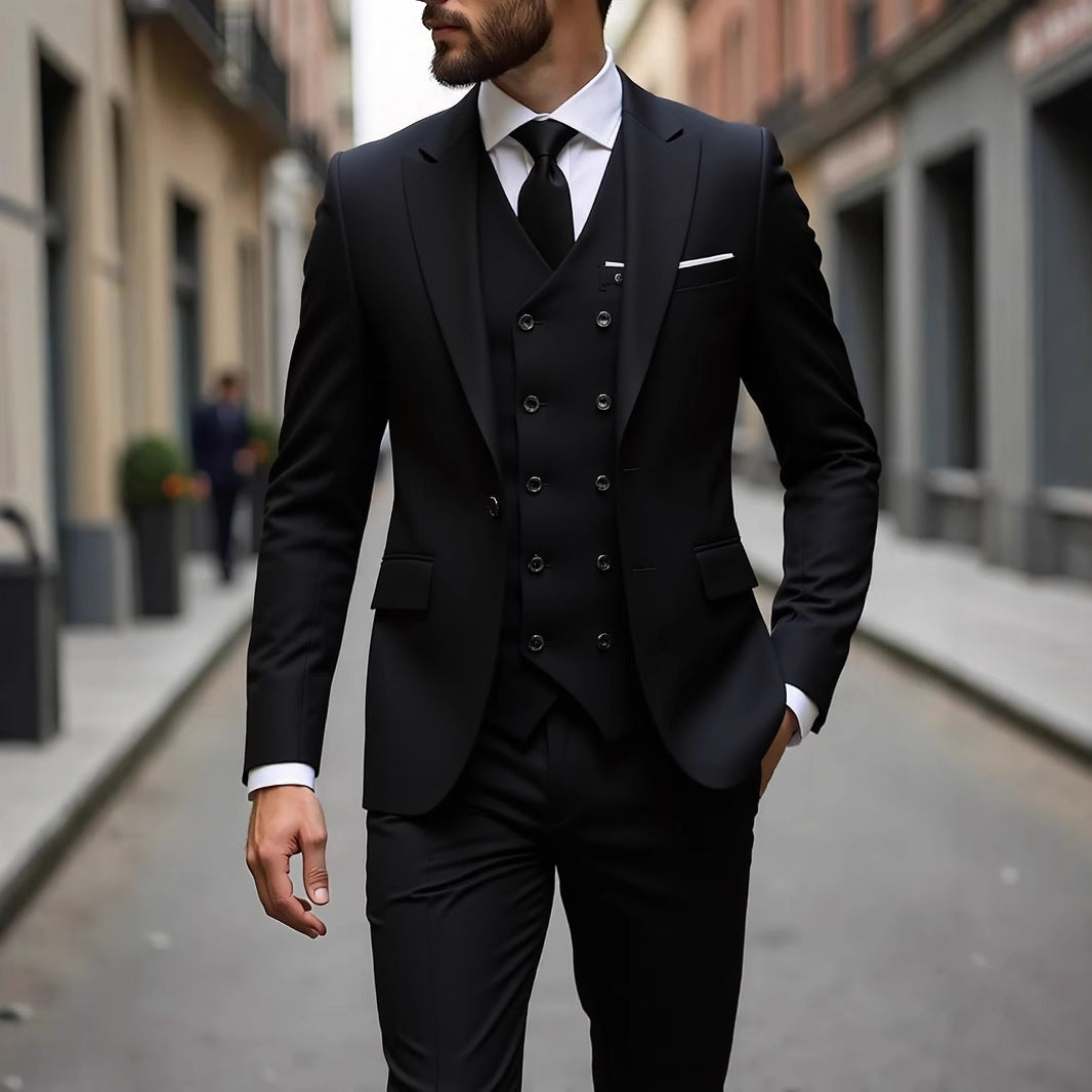 Double-breasted Suit Set Mens Three-piece Business Suit