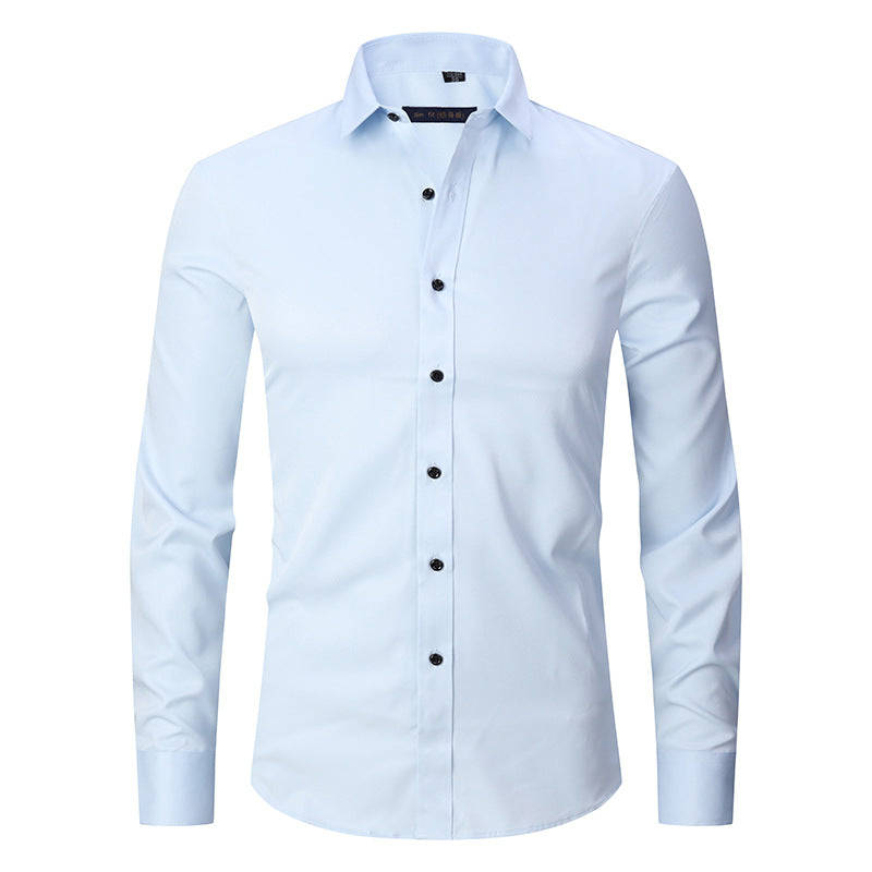 Solid-color Stretchy Cardigan Wrinkle-resistant Long-sleeve Shirt