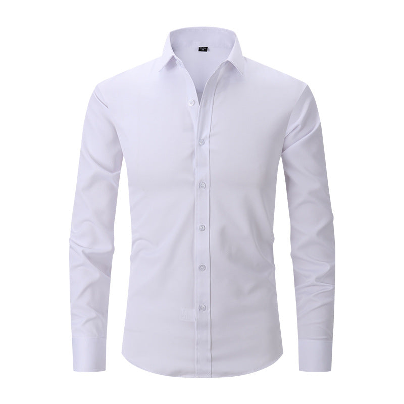Solid-color Stretchy Cardigan Wrinkle-resistant Long-sleeve Shirt