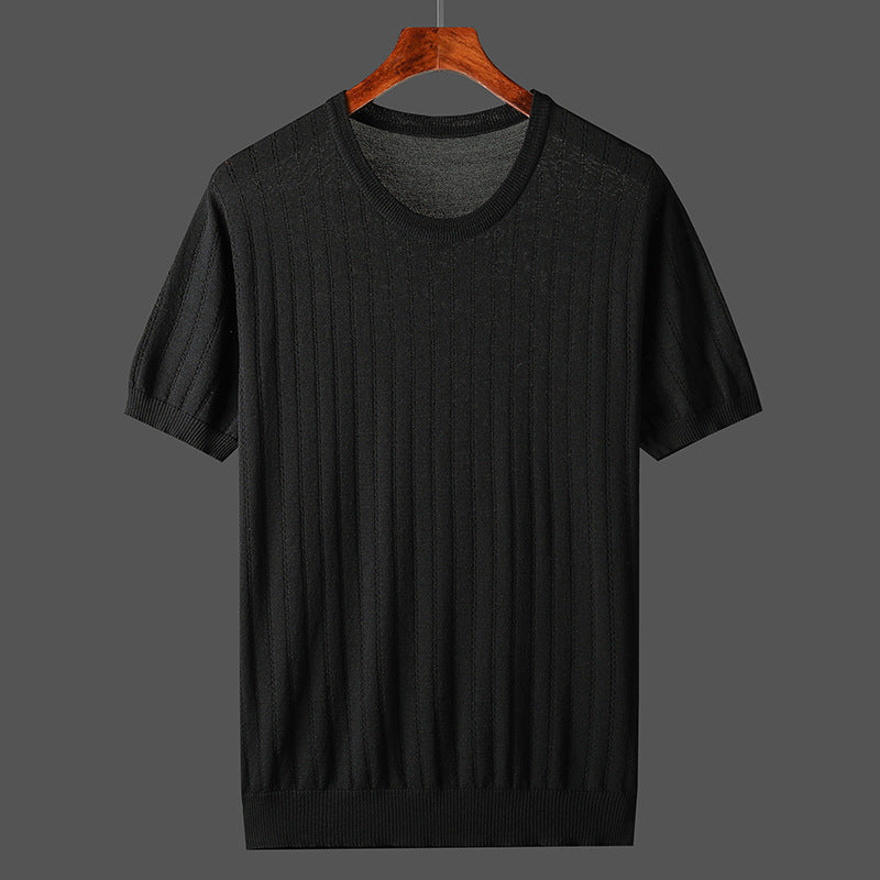 Hollow-out Knitted Casual Men's Short-sleeved Shirt