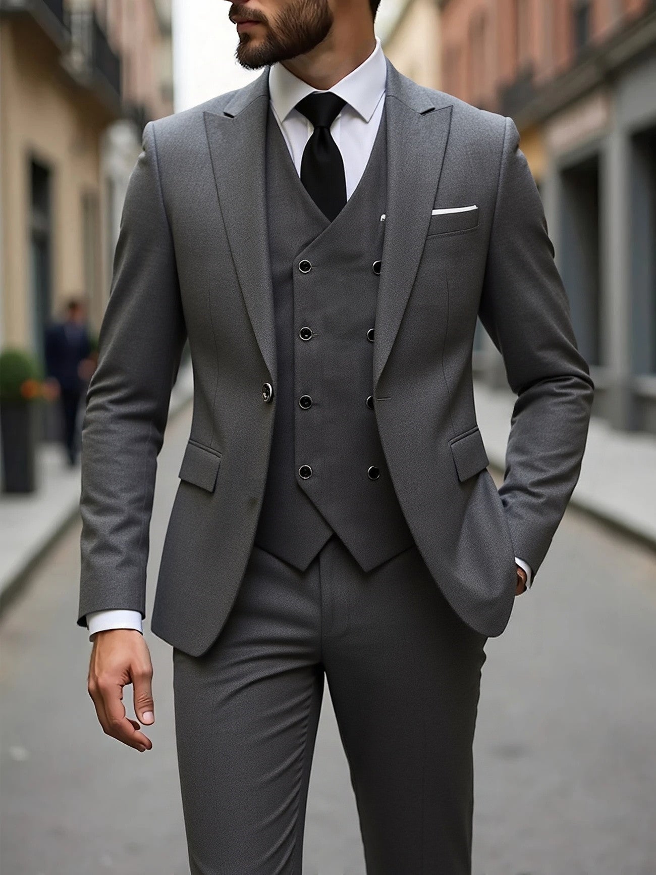 Double-breasted Suit Set Mens Three-piece Business Suit
