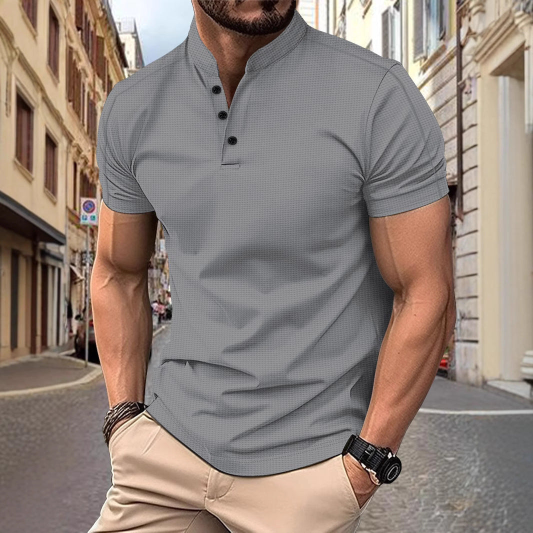Mens Stylish Short-sleeve Stand-up Collar Top