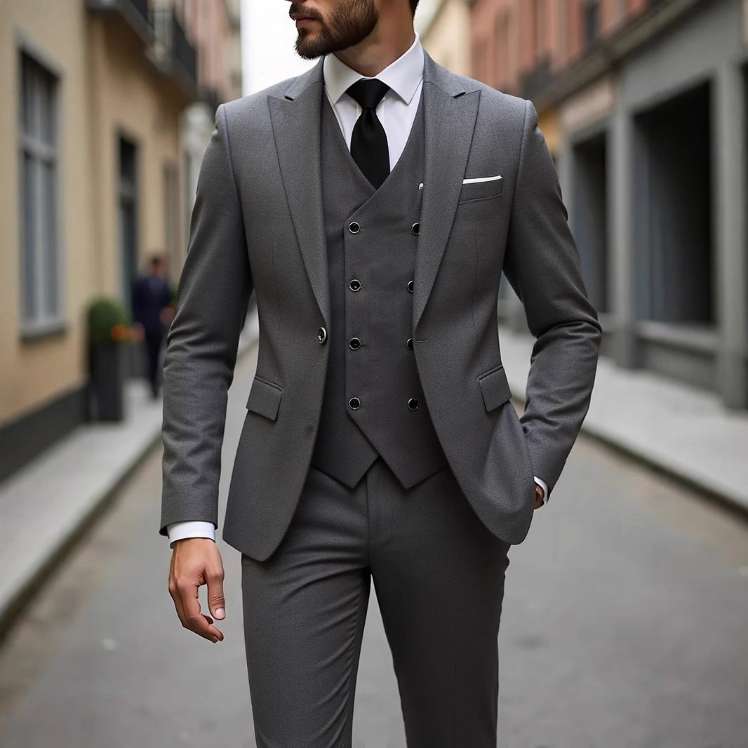 Double-breasted Suit Set Mens Three-piece Business Suit