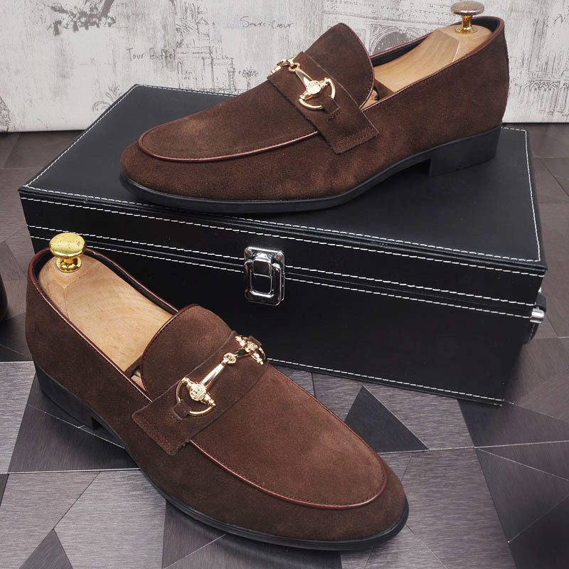 Men's Breathable Genuine Leather Slip-on Trendy Beanie Shoes Light Luxury Suede Leather Lazy Shoes