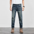 Mens Retro Yellow-Clay Blue Versatile Straight-Cut Casual Long Pants