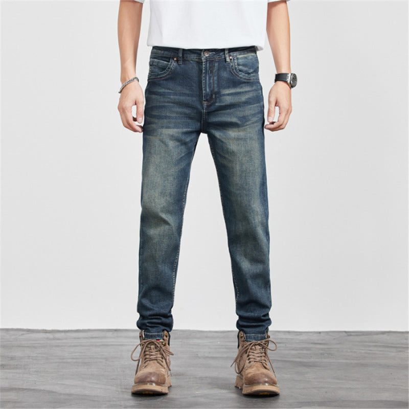 Mens Retro Yellow-Clay Blue Versatile Straight-Cut Casual Long Pants