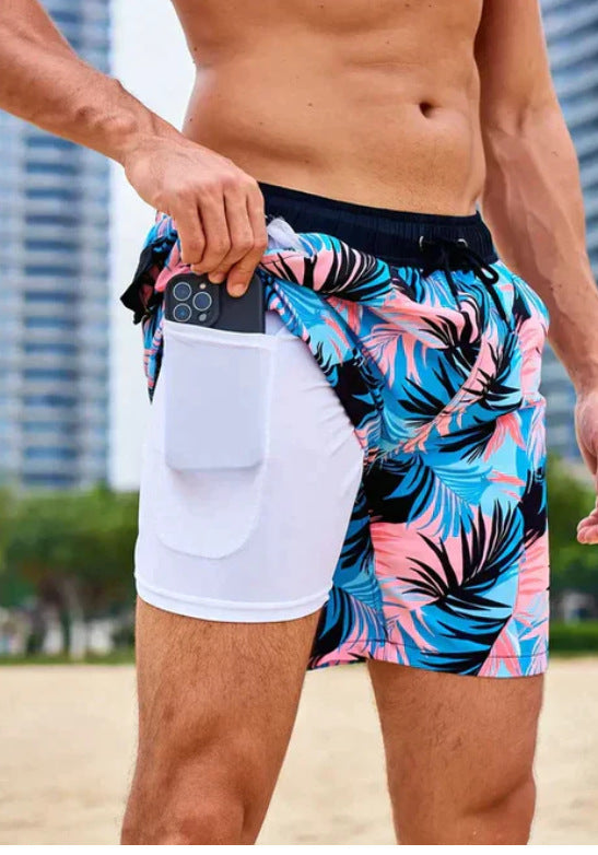 European And American 3D Digital-printed Mens Double-layer Beach Shorts