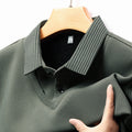 Business Casual Men's Clothing Fake Two-piece Striped Sleeve T-shirt