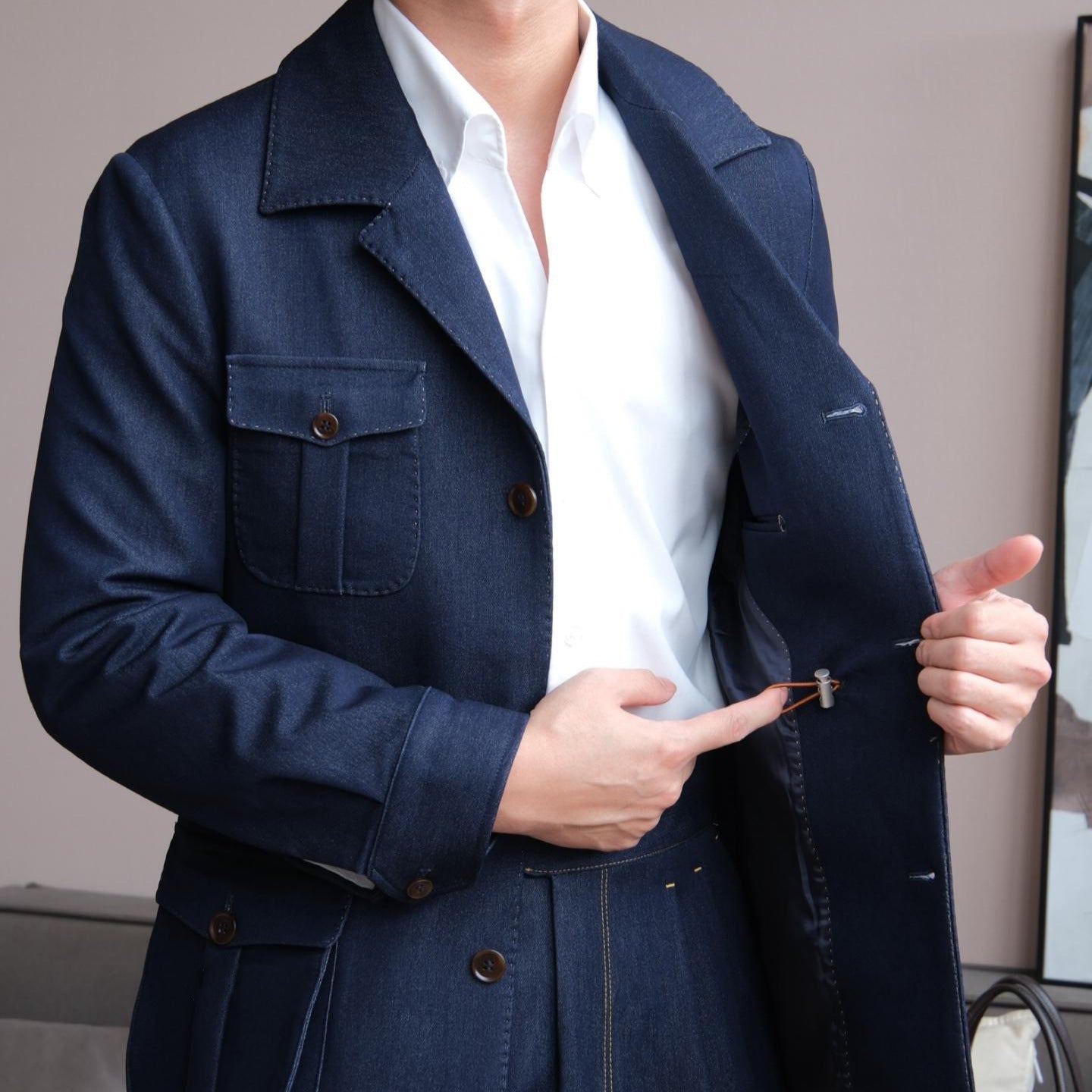 Crew-neck Hunting-style Casual Business Jacket