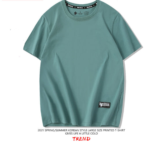 Drop-Shoulder Pure Cotton Short-Sleeve Unisex Solid-Color Blank Shirt