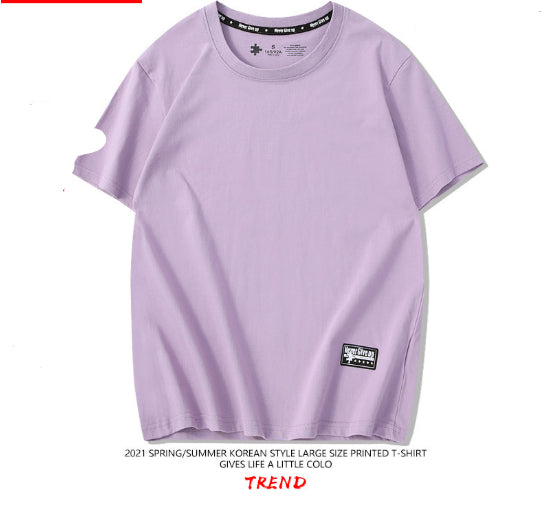 Drop-Shoulder Pure Cotton Short-Sleeve Unisex Solid-Color Blank Shirt