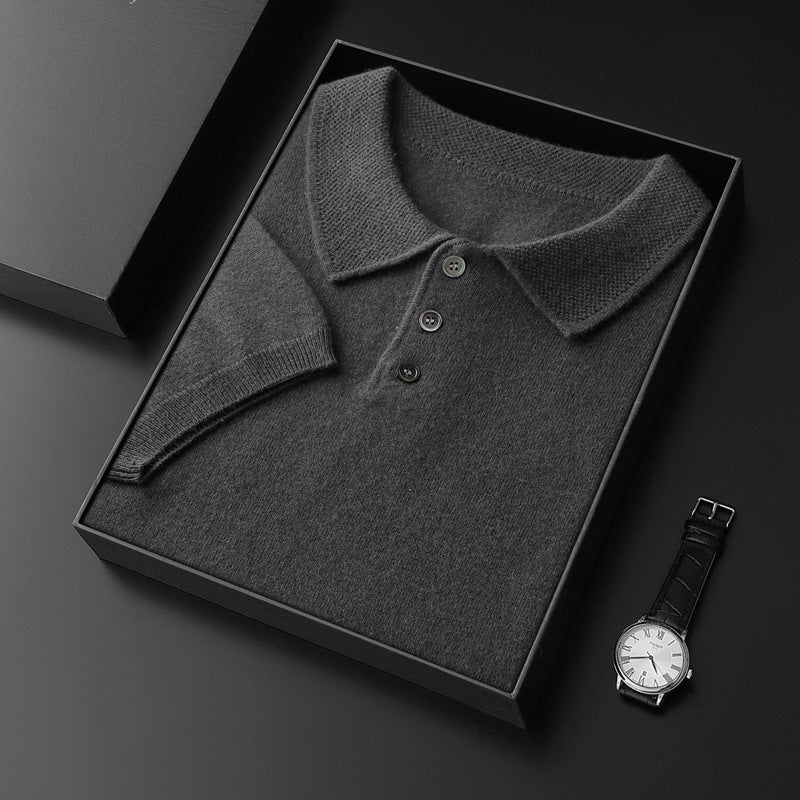 Men's Elbow-sleeved Top Polo Collar Cashmere T-shirt
