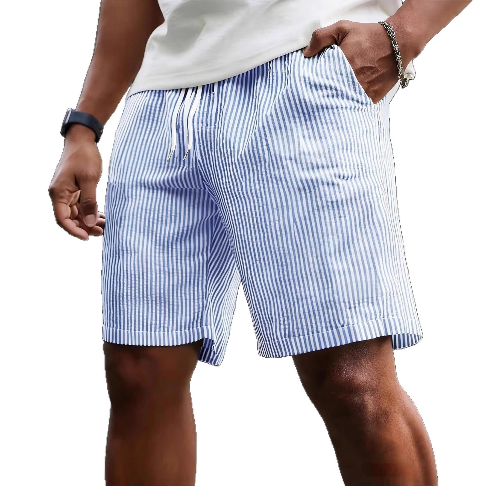 Striped Lace-up Sweatpants Minimalist Cropped Shorts