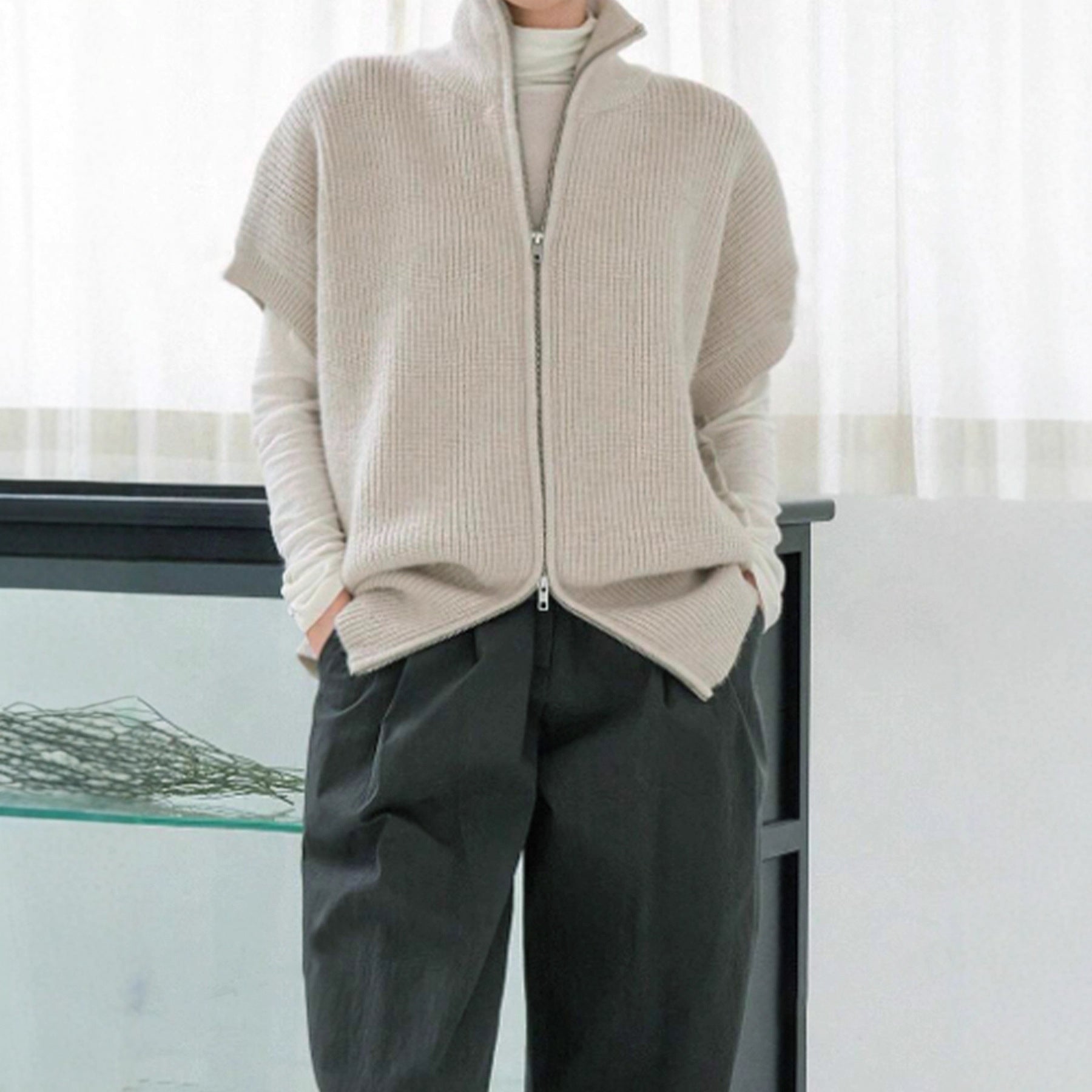 Knitted Cardigan Jacket With Short Sleeves And Ribbed Detailing Springsummer Style