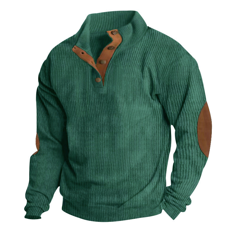Men's Casual Stand-up Collar Long Sleeve Ribbed Corduroy Sweatshirt
