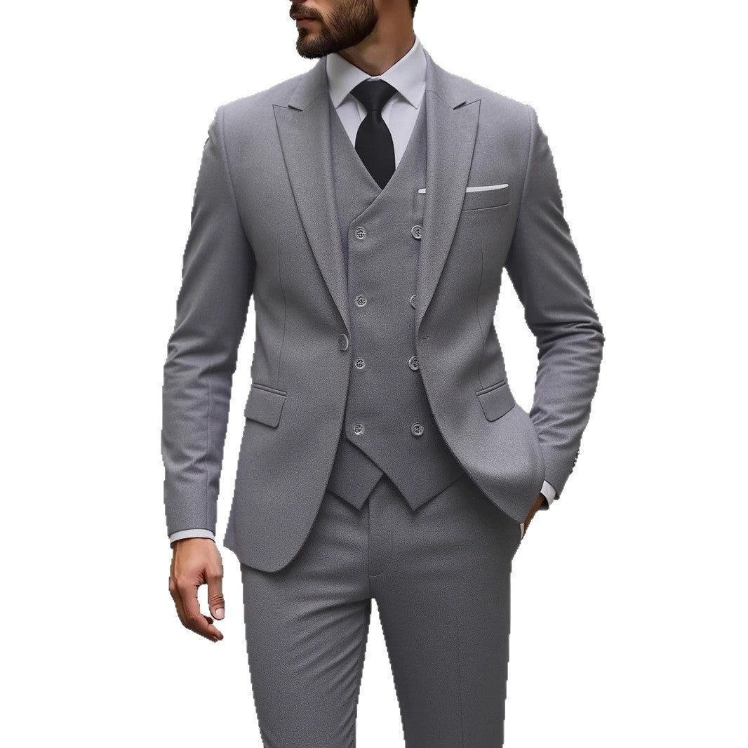 Double-breasted Suit Set Mens Three-piece Business Suit
