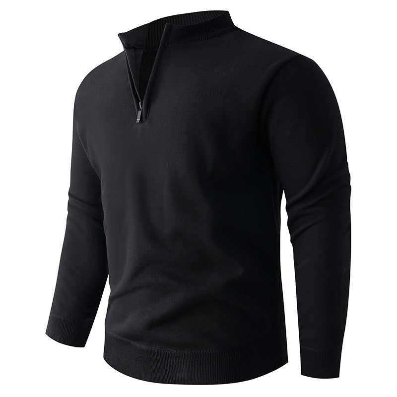 Solid Color Stand Up Collar Half Zip Knit Sweater