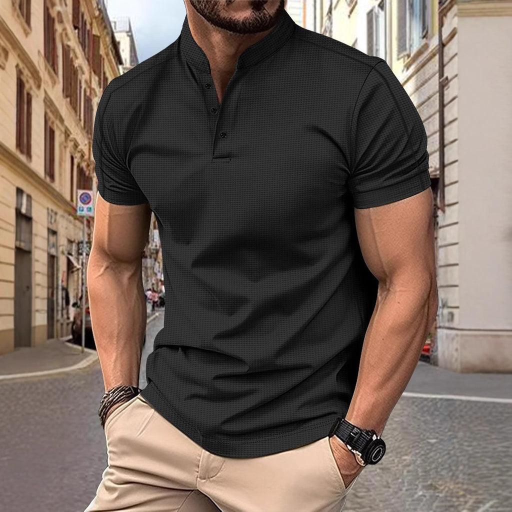 Mens Stylish Short-sleeve Stand-up Collar Top