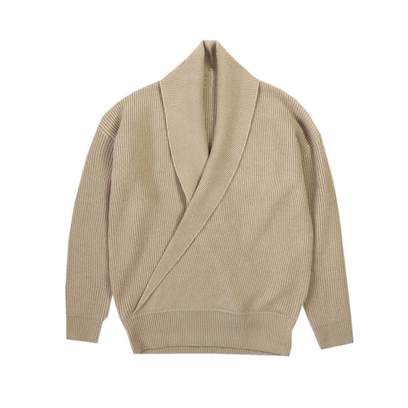 Solid-color Deep V-neck Drapey Knit Sweater