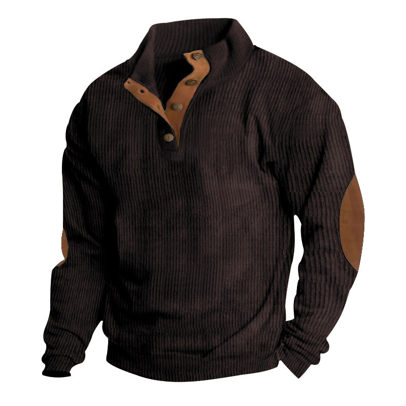 Men's Casual Stand-up Collar Long Sleeve Ribbed Corduroy Sweatshirt