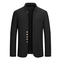 Mens Wool Tweed Zhongshan Suit With A Mandarin Collar For A Refined Tailored Look